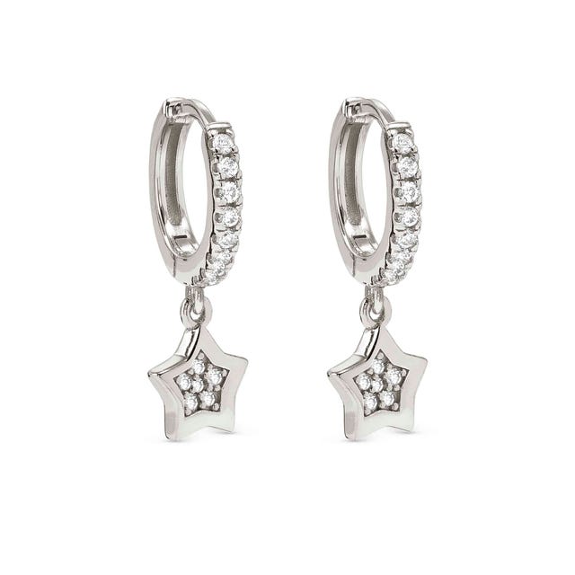 Petit Sparkle Heart Hoop Earrings - Silver - 242305/007