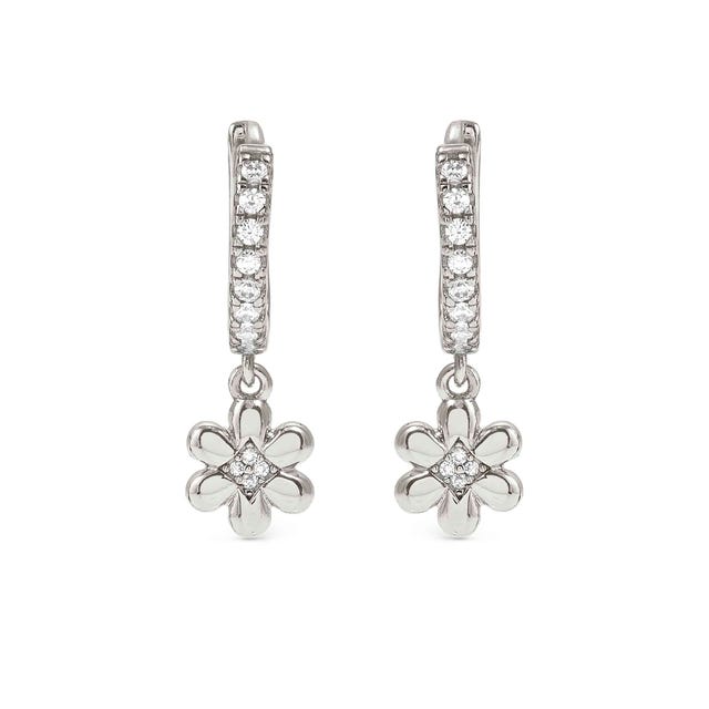 Petit Sparkle Flower Hoop Earrings - Silver - 242305/010