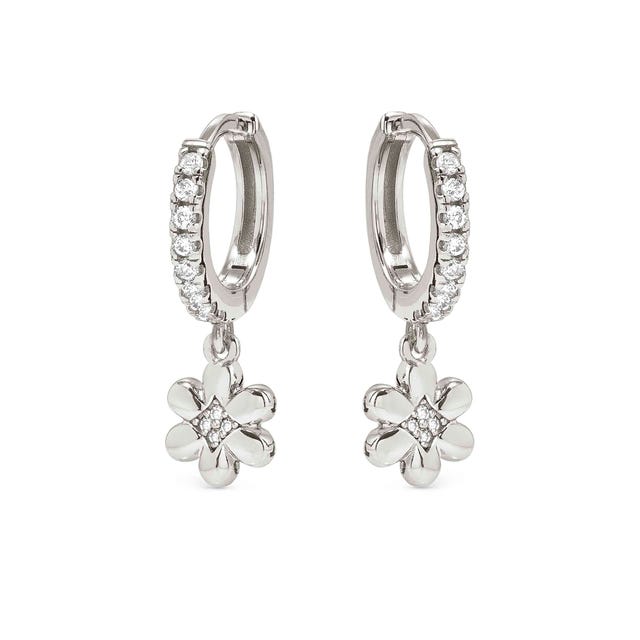 Petit Sparkle Flower Hoop Earrings - Silver - 242305/010