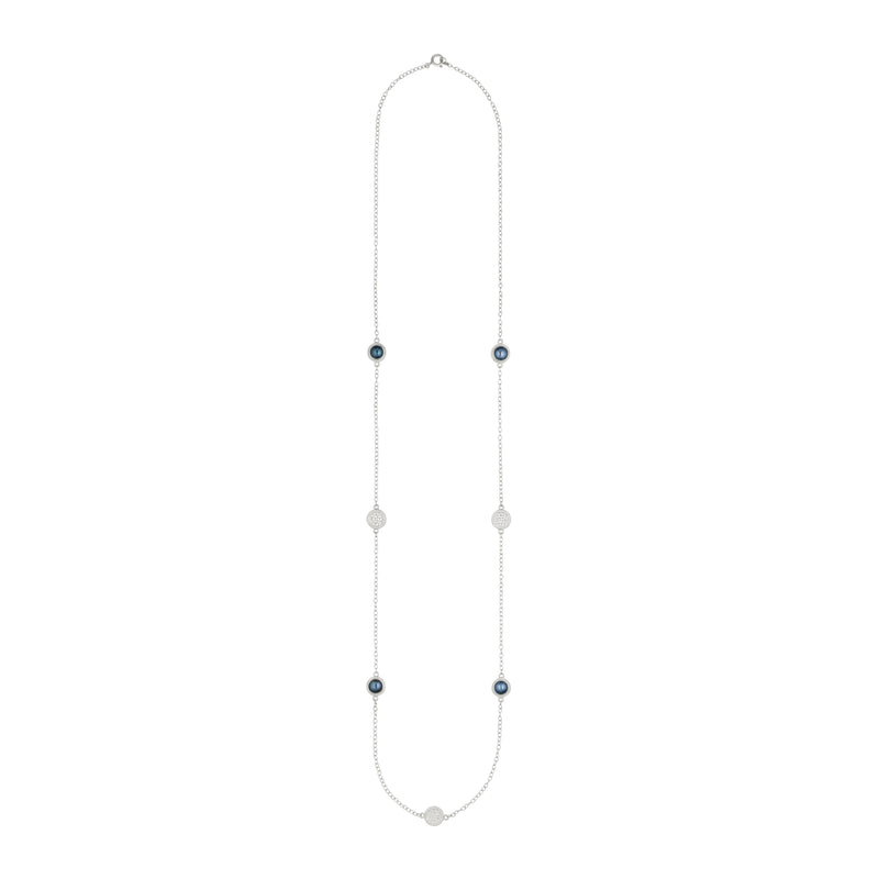 Blue Pearl Station Necklace - Silver - 2433NSBP