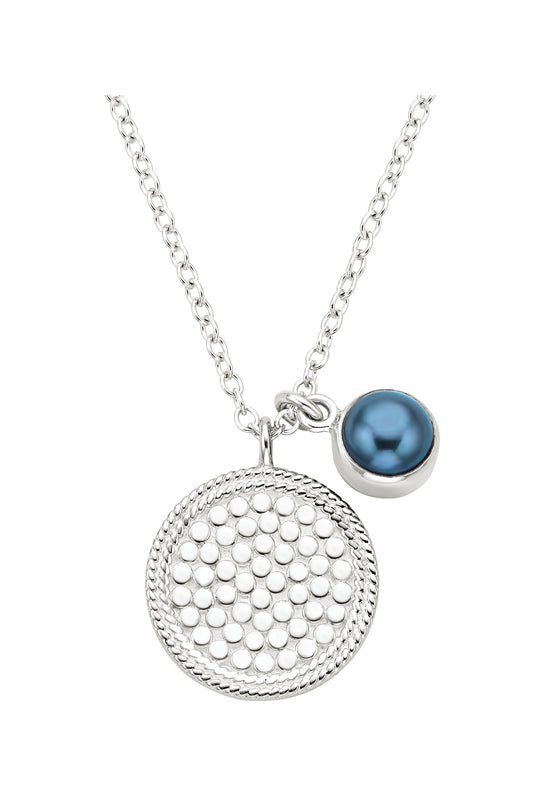 Blue Pearl Dual Disc Pendant - Silver - NK10863SBP