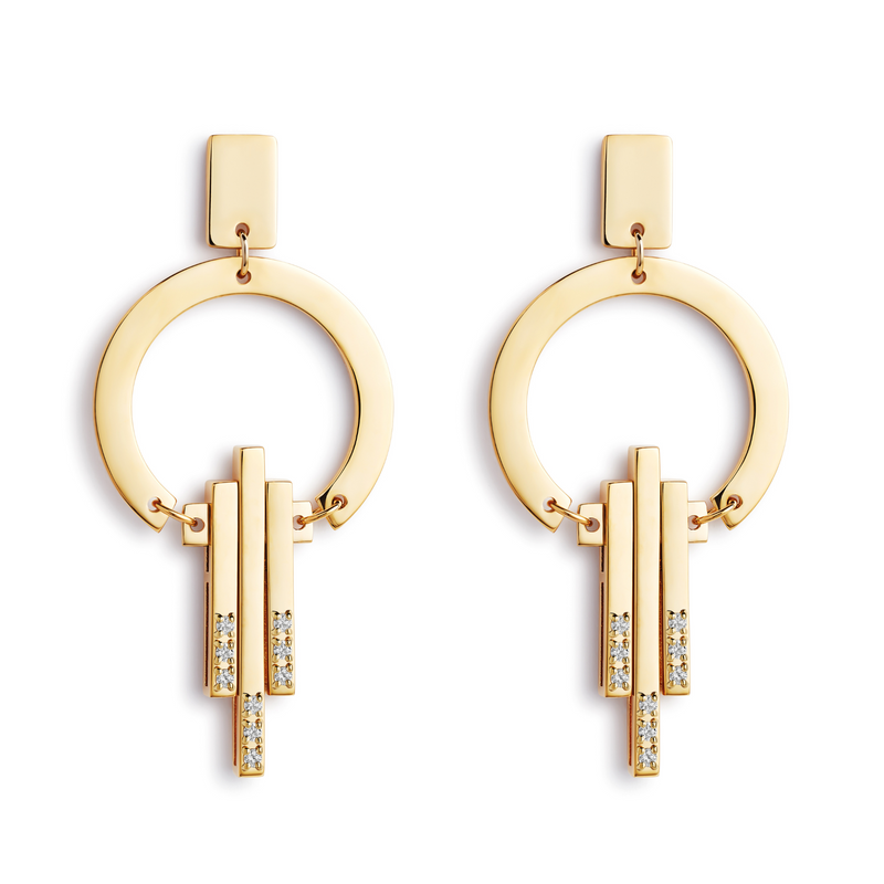 Art Deco Chandelier Earrings - Gold/Diamond