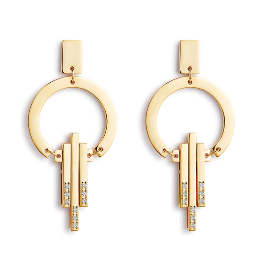 Art Deco Chandelier Earrings - Gold/Diamond