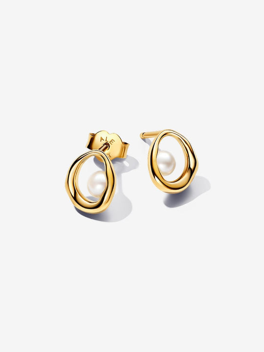 Organically Shaped Oval & Treated Freshwater Cultured Pearl Stud Earrings - 14ct Gold Plated - 263295C01