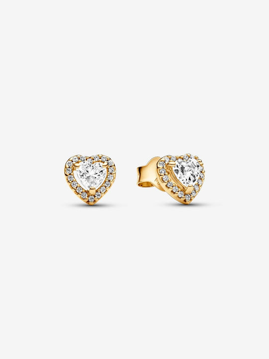 Sparkling Elevated Heart Stud Earrings - 14ct Gold Plated - 268427C01