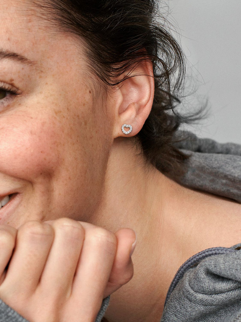 Open Heart Stud Earrings - Sterling Silver - 290528CZ