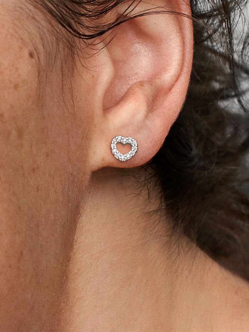 Open Heart Stud Earrings - Sterling Silver - 290528CZ