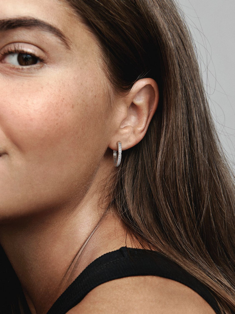 Sparkle & Pandora Logo Hoop Earrings - Sterling Silver - 290558CZ
