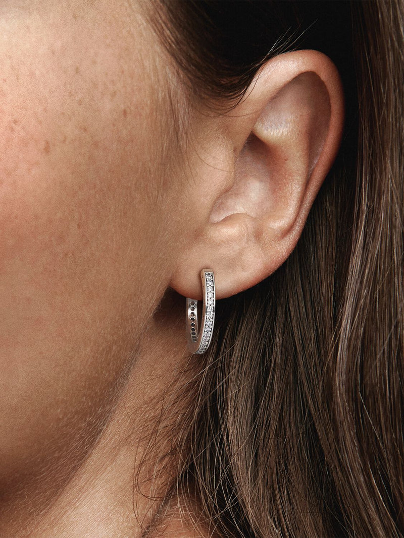 Sparkle & Pandora Logo Hoop Earrings - Sterling Silver - 290558CZ