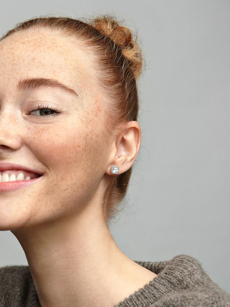 Square Sparkle Halo Stud Earrings - Sterling silver - 290591CZ