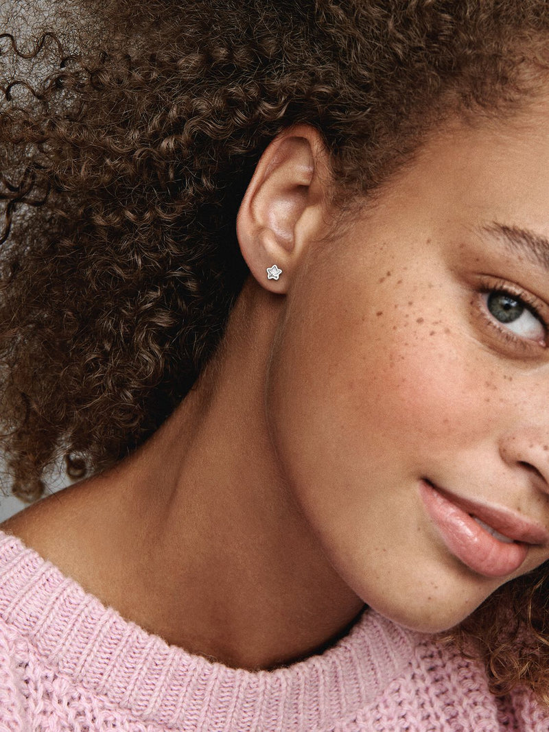 Sparkling Star Stud Earrings - Sterling Silver - 290597CZ