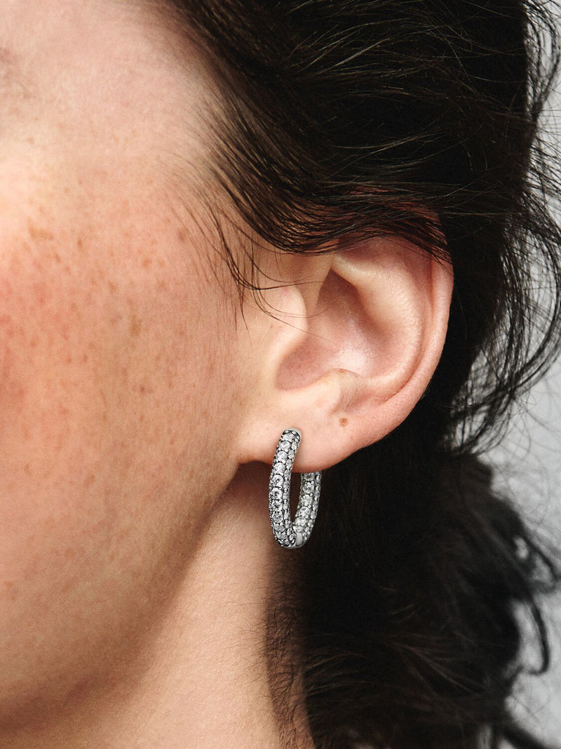 Pandora Timeless Pavé Single-row Hoop Earrings - Sterling Silver - 292624C01