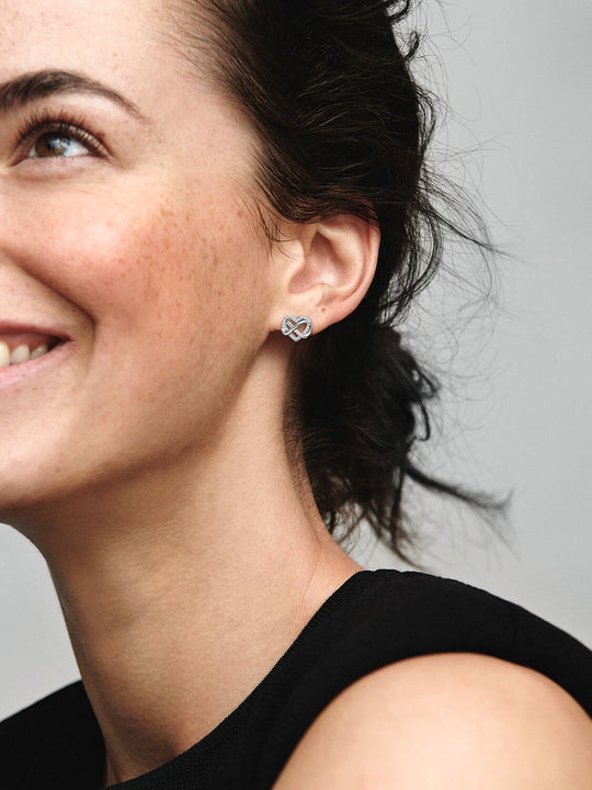 Sparkling Infinity Heart Stud Earrings - Sterling Silver - 292667C01