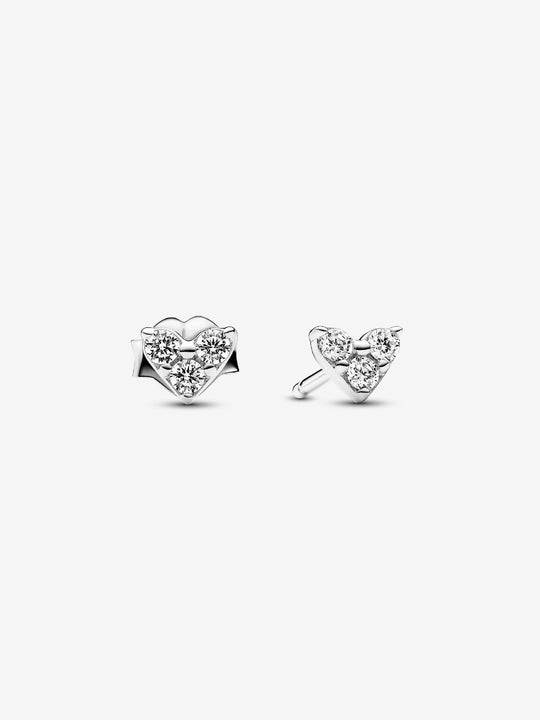 Triple Stone Heart Stud Earrings - Sterling Silver - 293003C01