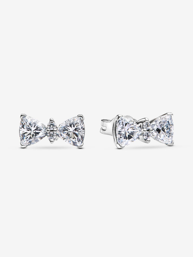 Sparkling Bow Stud Earrings - Sterling Silver - 293506C01