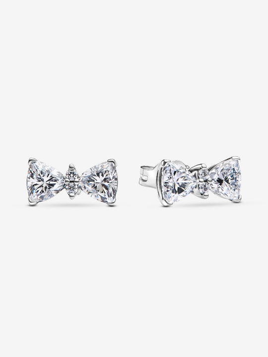 Sparkling Bow Stud Earrings - Sterling Silver - 293506C01