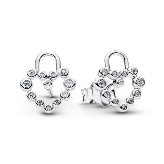 Heart Padlock Cubic Zirconia Stud Earrings - Sterling Silver - 294419C01