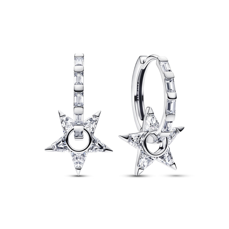Star Cubic Zirconia Hoop Earrings - Sterling Silver