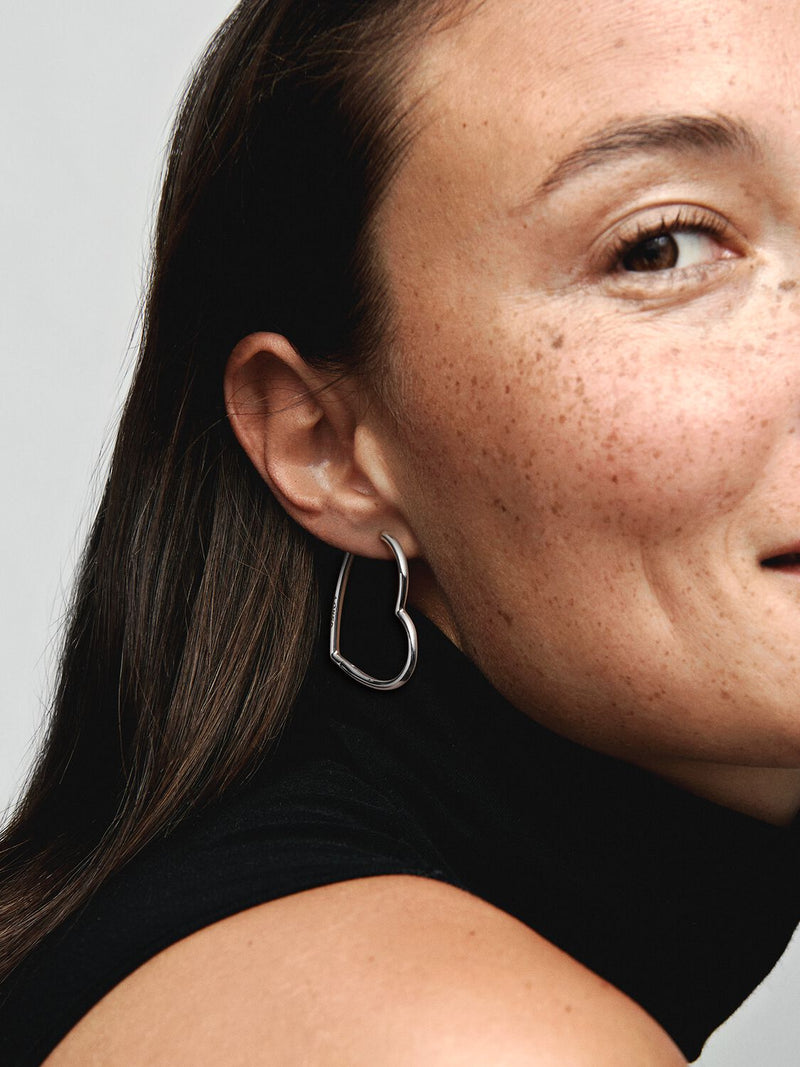 Asymmetrical Heart Hoop Earrings - Sterling silver - 297822