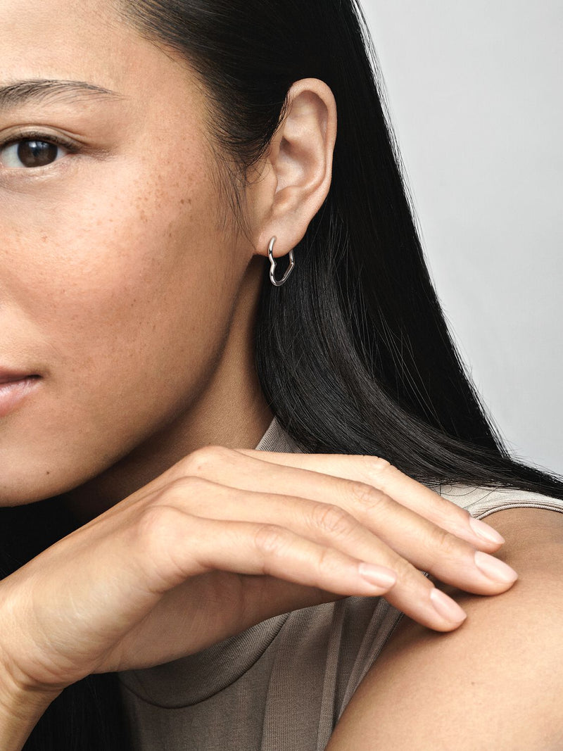 Asymmetric Heart Hoop Earrings - Sterling Silver - 298307C00