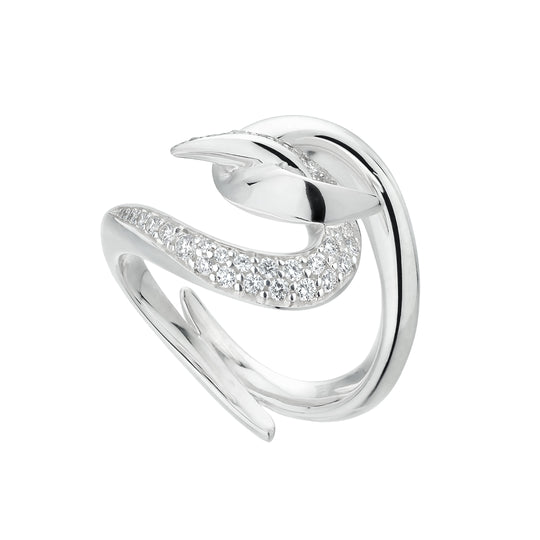 Hook Ring With Diamonds - Silver - HT019.SSWHRZ
