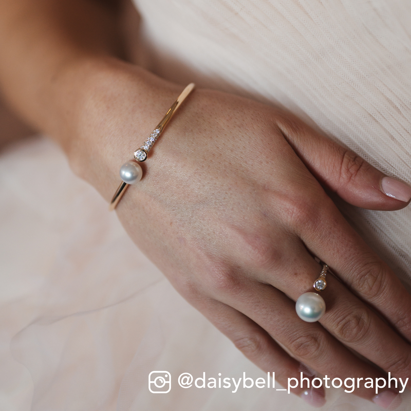 Southsea Cultured Pearl & Diamond Bangle - 18ct Rose Gold - 5-23435-06