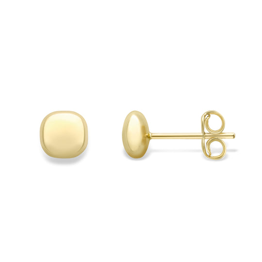 Squared Cushion Shape Stud Earrings - 9ct Yellow Gold