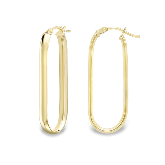 Elongated Oval Hoop Earrings - 9ct Yellow Gold