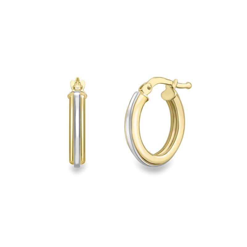 Two Tone Hoop Earrings - 9ct White/Yellow Gold
