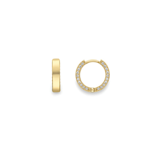 Cubic Zirconia Huggie Hoop Earrings - 9ct Yellow Gold