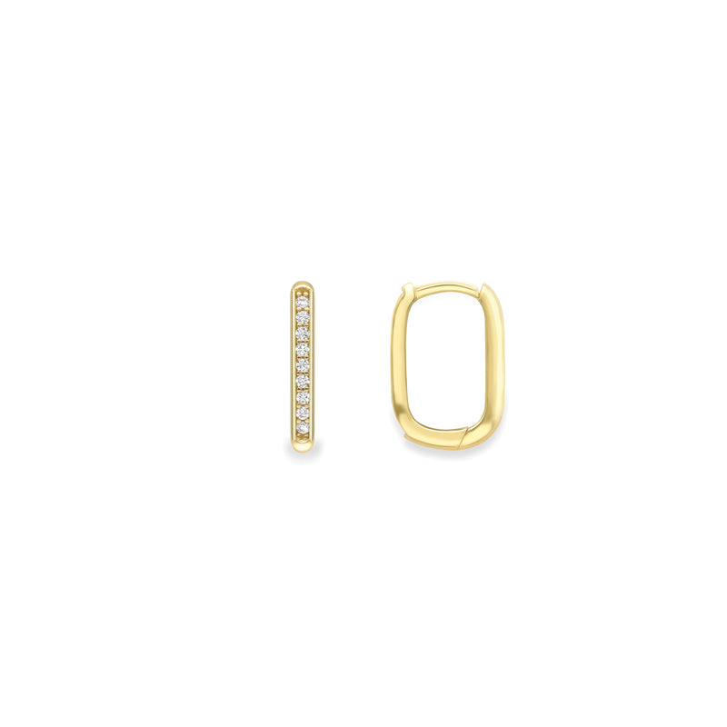 Cubic Zirconia Oval Huggie Hoop Earrings - 9ct Yellow Gold