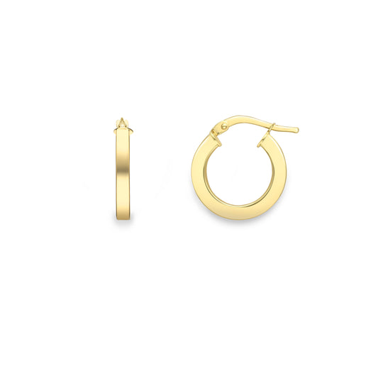 Square Tube Round Hoop Earrings - 9ct Yellow Gold