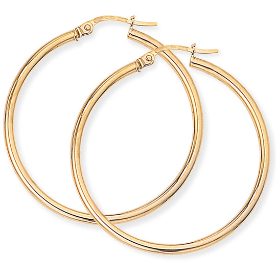 Classic Plain Hoop Earrings - 9ct Yellow Gold