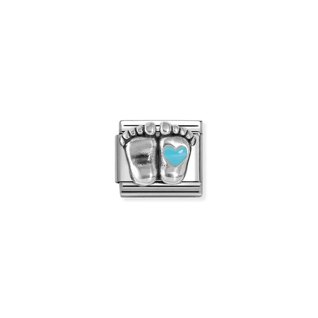 Composable Classic Blue Heart Baby Feet Link - Silver - 330204/30