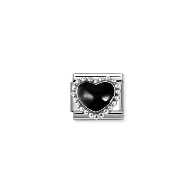 Composable Classic Beaded Black Heart Link - Silver - 330204/38