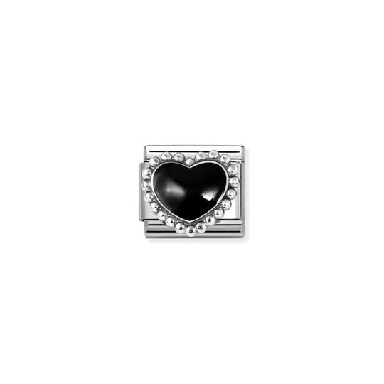 Composable Classic Beaded Black Heart Link - Silver - 330204/38