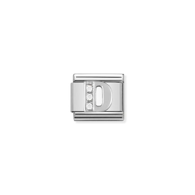 Classic Letter D Link - Silver/Zirconia - 330301/04