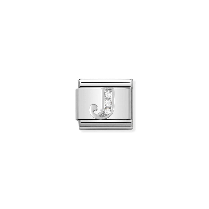Classic Letter J Link - Silver/Zirconia - 330301/10
