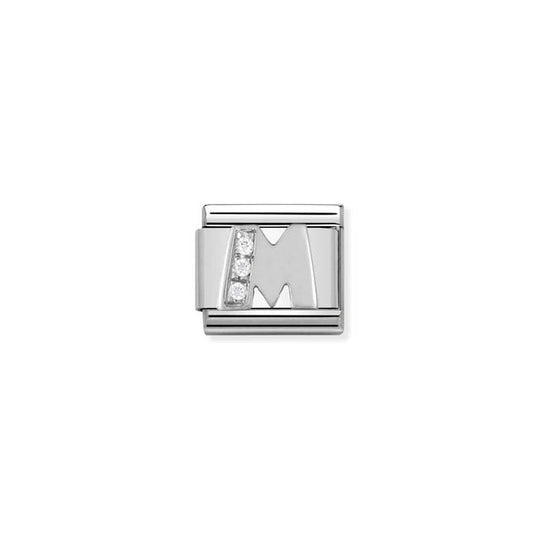 Classic Letter M Link - Silver/Zirconia - 330301/13