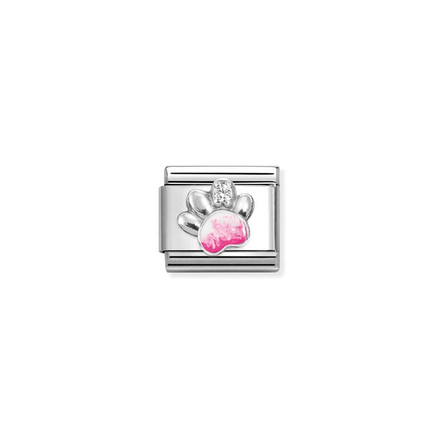 Composable Classic Pink Paw Print Link - Silver - 330321/13