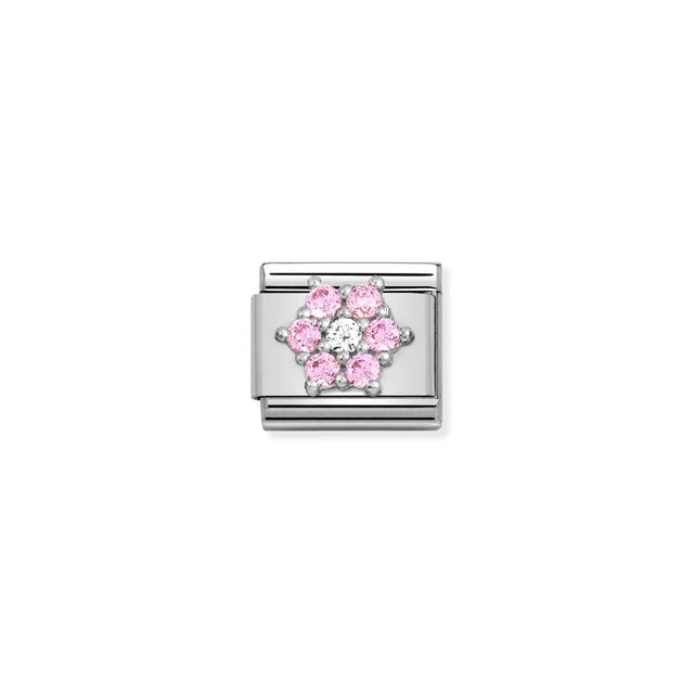 Composable Classic Silver Pink Flower Link - 330322/03