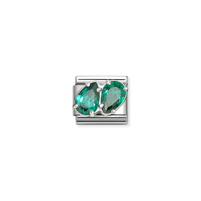 Composable Classic Double Green CZ Drops Link - Silver - 330329/12