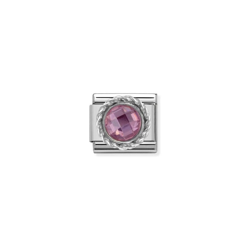 Classic Round Stone Link - Silver/Pink - 330601/003