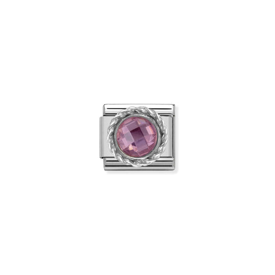 Classic Round Stone Link - Silver/Pink - 330601/003