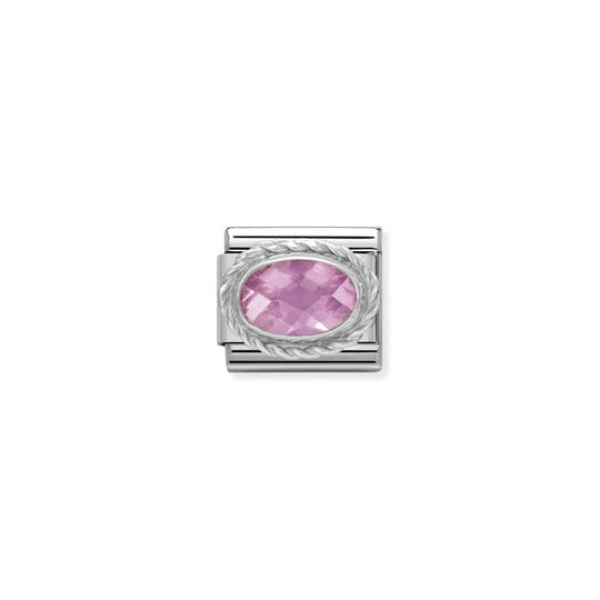 Classic Pink CZ Oval Link - Silver - 330604/003