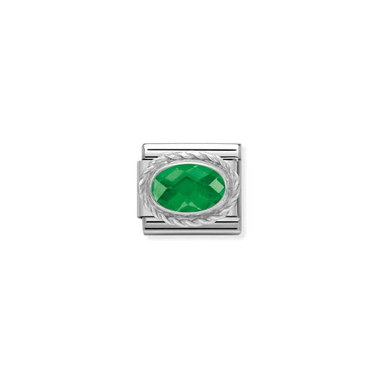 Classic Emerald Green Oval CZ Link - Silver - 330604/027