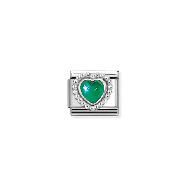 Composable Classic Green Heart Stone Beaded Link - Silver - 330606/004