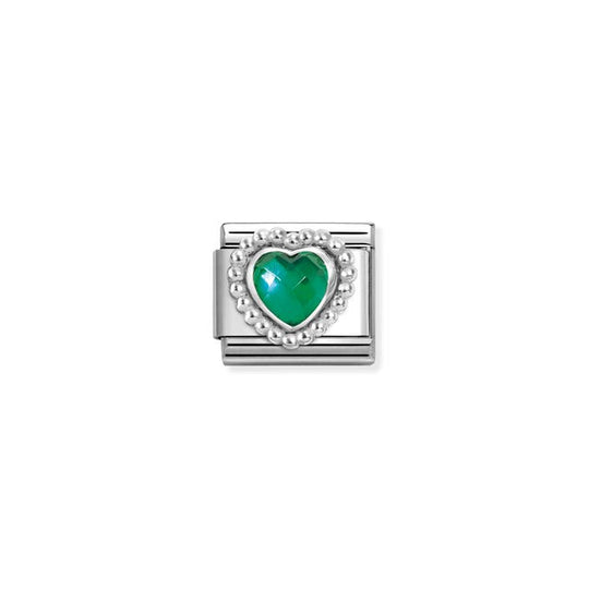 Composable Classic Green Heart Stone Beaded Link - Silver - 330606/004