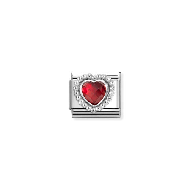 Composable Classic Red Heart Stone Beaded Link - Silver - 330606/005