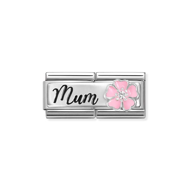 Composable Double Mum Flower Link - Silver - 330734/18